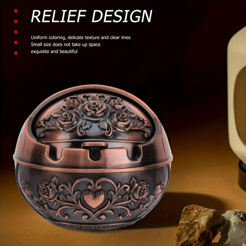 Metal Ashtray, Smoking Windproof Vintage Lid Ornament, Vintage