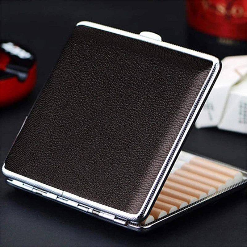 20 Sticks Cigarette Case Leather Surface Storage Metal Box Men Smoking