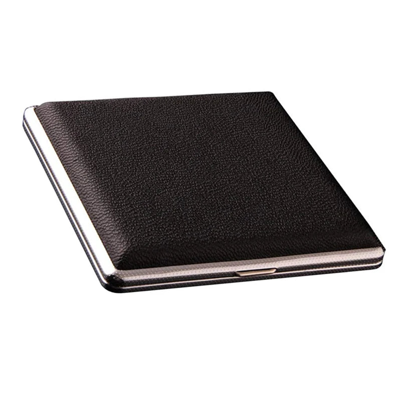 20 Sticks Cigarette Case Leather Surface Storage Metal Box Men Smoking