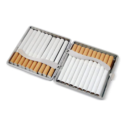 20 Sticks Cigarette Case Leather Surface Storage Metal Box Men Smoking