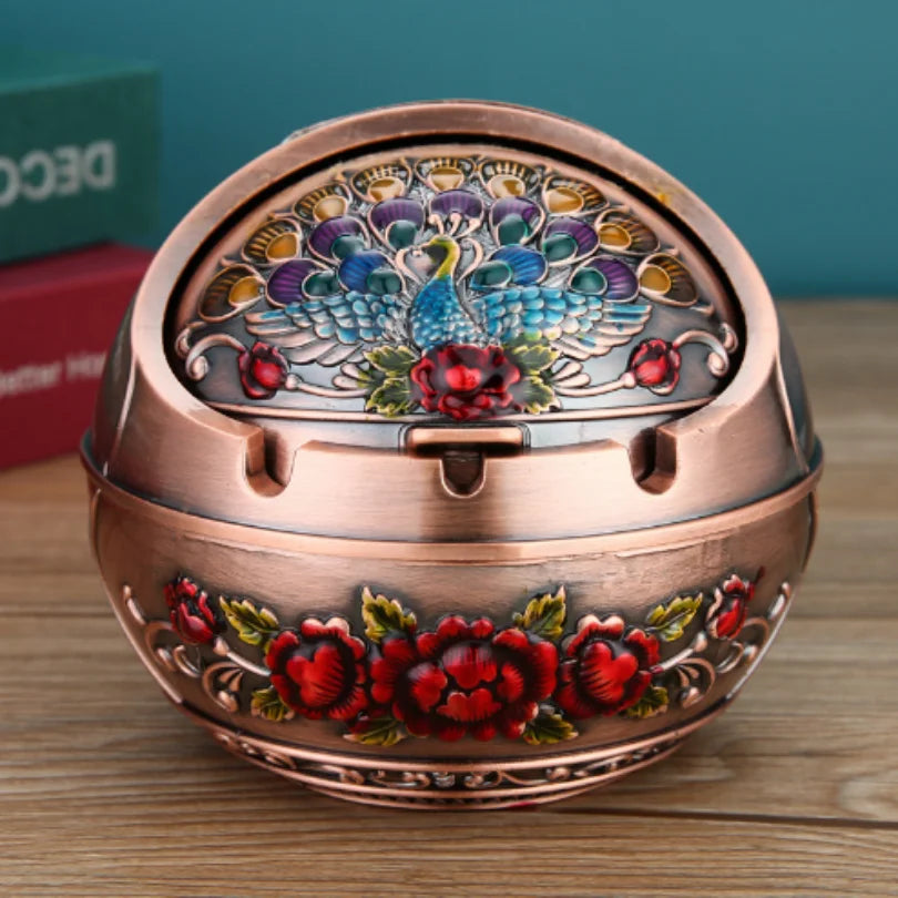 Metal Ashtray, Smoking Windproof Vintage Lid Ornament, Vintage