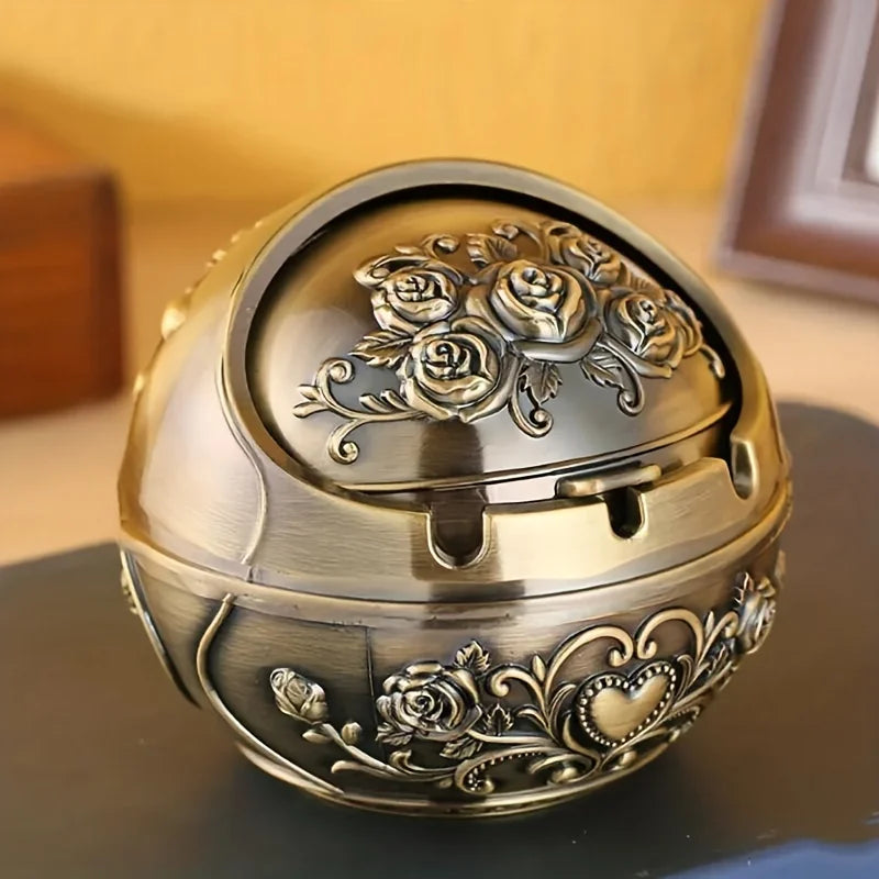 Metal Ashtray, Smoking Windproof Vintage Lid Ornament, Vintage