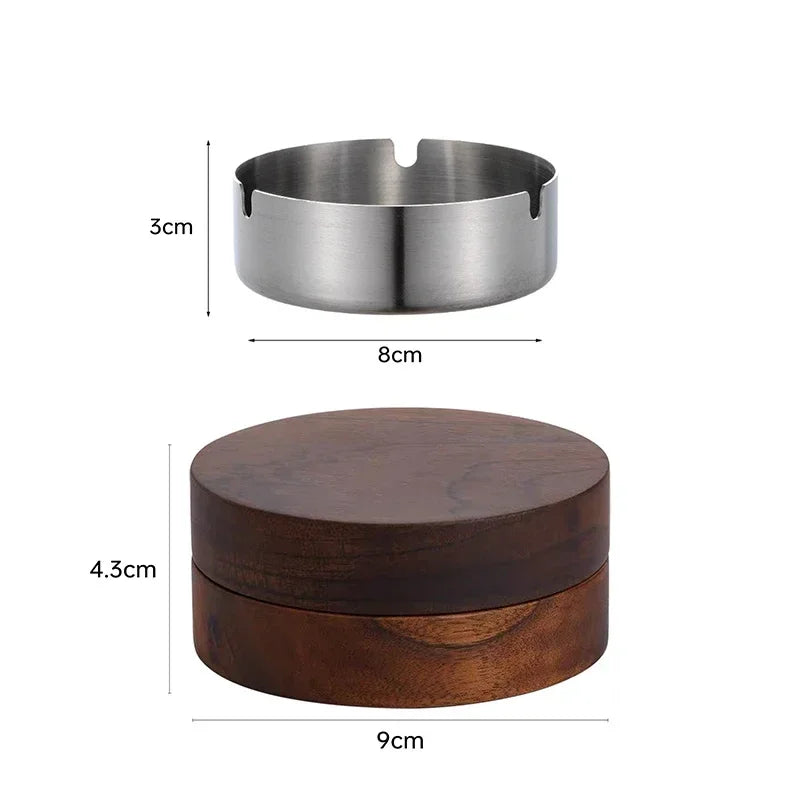 New Creative Ashtrays With Lid Walnut Wood Desktop Ashtray Stainless