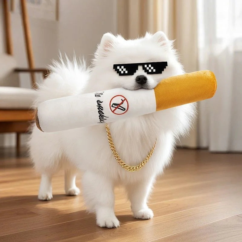 Funny Pet Toys Cigar Big Smoke Plush Squeak Dog Chew Toy Interactive