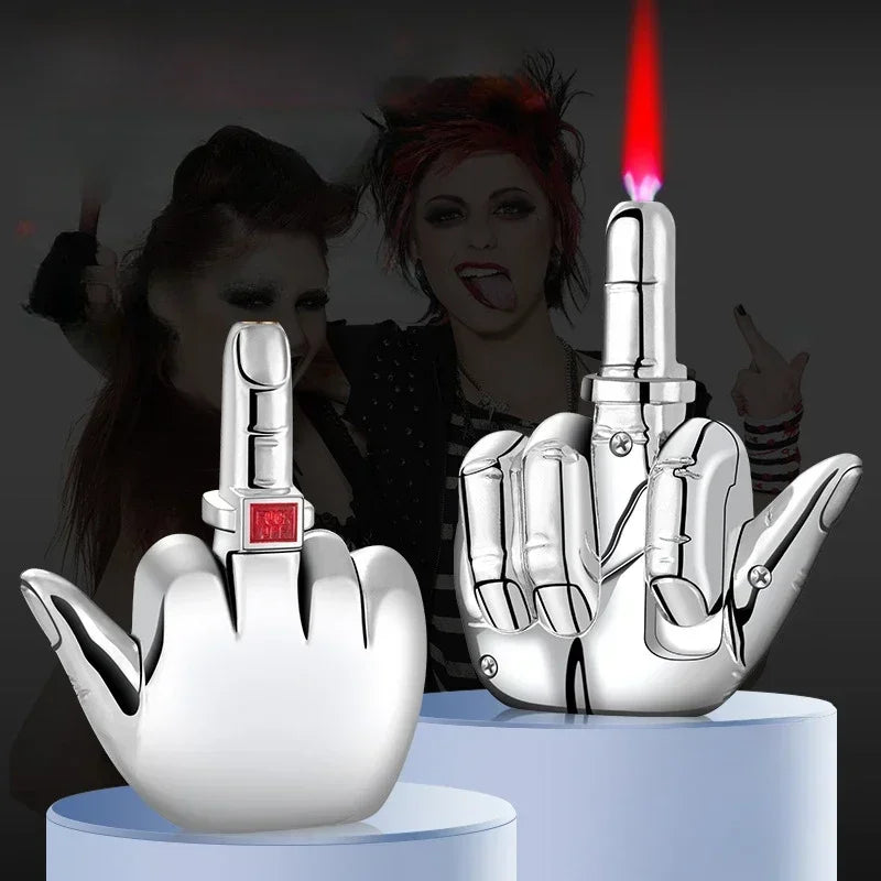 Funny Middle Finger Torch Lighter with Fuk You Voice Windproof Jet